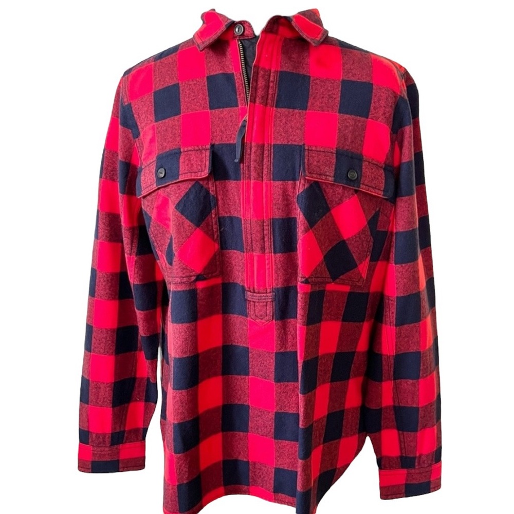 J. Crew Women’s Red and Navy Half Zip Buffalo Check Flannel